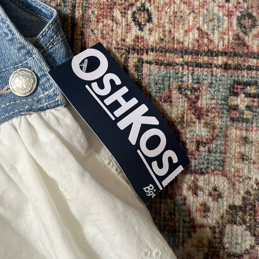 Oshkosh B’Gosh Girls Overall Jean White Cotton Eyelet Dress NWT Size 3T - Picture 2 of 8